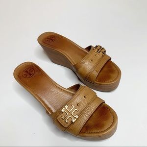 Tory Burch Elina Wedge Slide Sandal Tan size 9.5